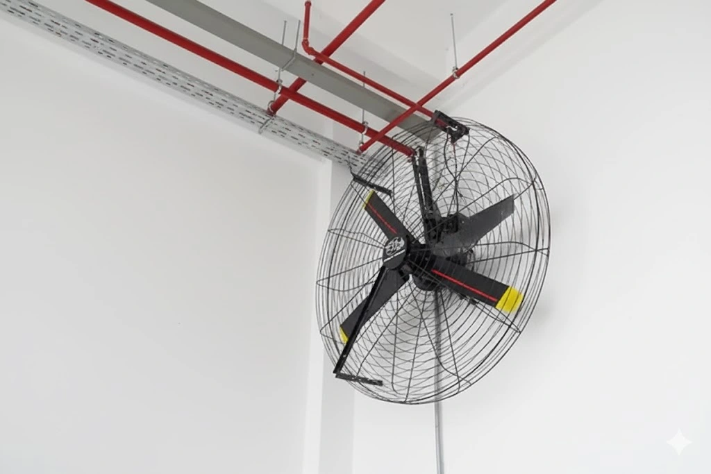 Montaje en pared de ventilador industrial para espacios comprometidos