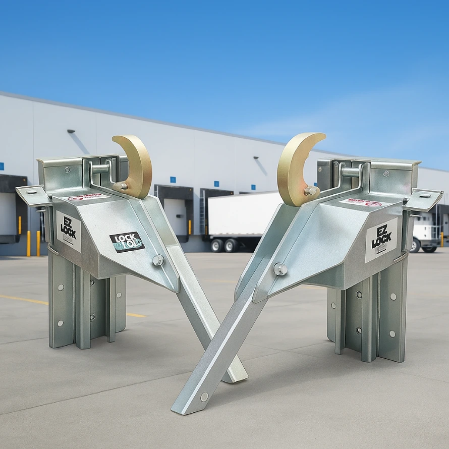 Gancho retenedor de andén industrial Nova instalado en nave logística